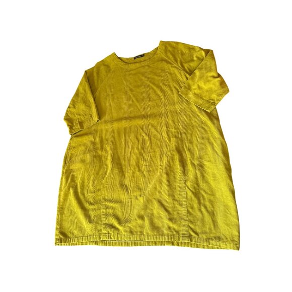 Two Danes Womens Mustard Yellow Corduroy T-Shirt Dress Medium 100% Cotton Loose - Picture 1 of 5